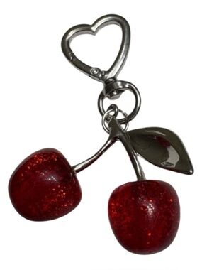 Glitter Red Cherry Keychain Charm - Women Accessories